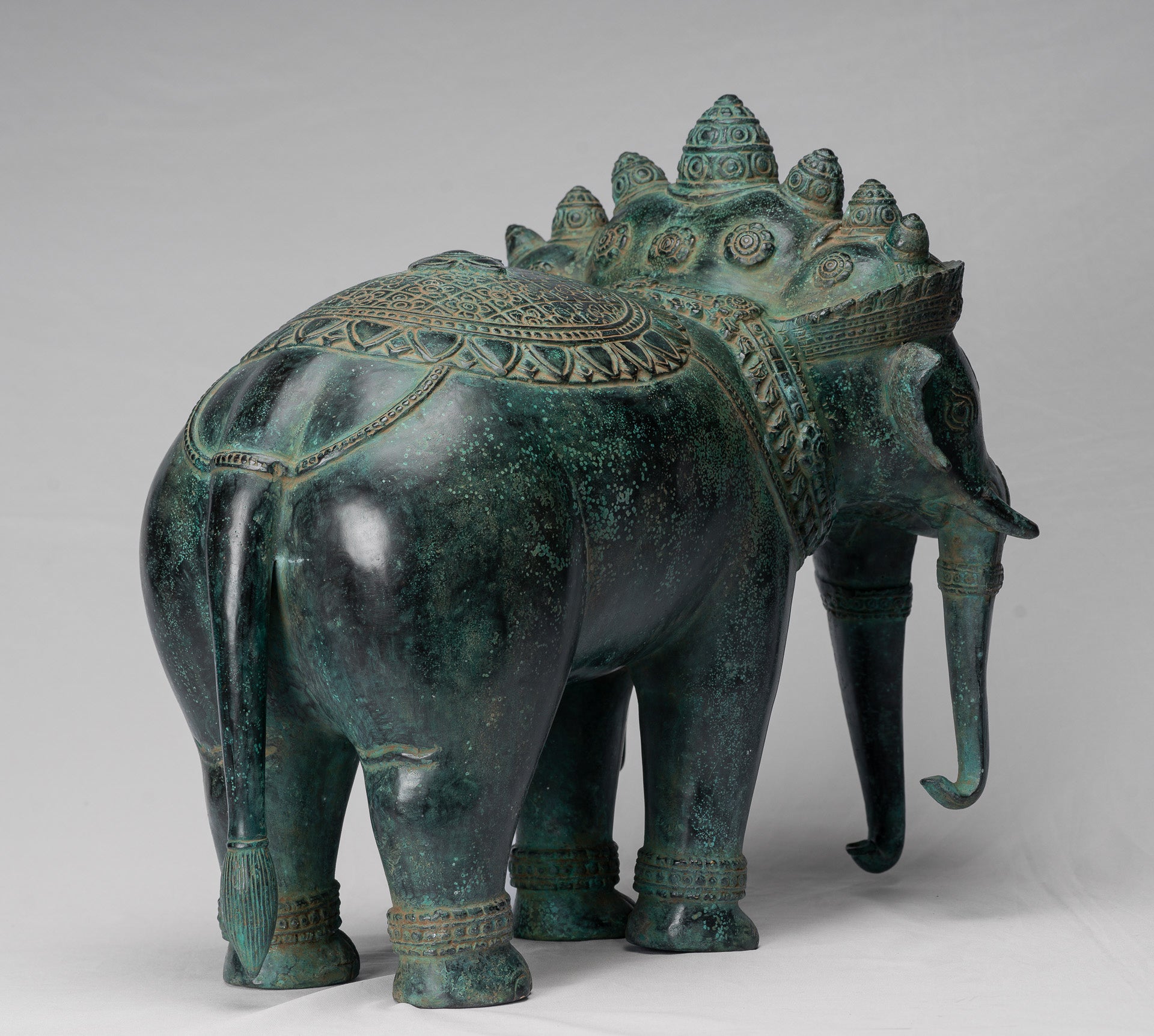 Antique Khmer Style Bronze Erawan Airavata or Elephant Statue - 44cm/18" Tall