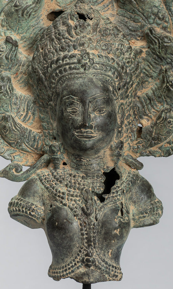 Apsara - Antique Khmer Style Bronze Angkor Wat Apsara & Naga Statue - 36 cm/14 "