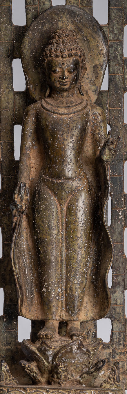 Buddha-Statue – Antike stehende Java-Buddha-Statue aus Bronze im indonesischen Stil – 39 cm/16 Zoll