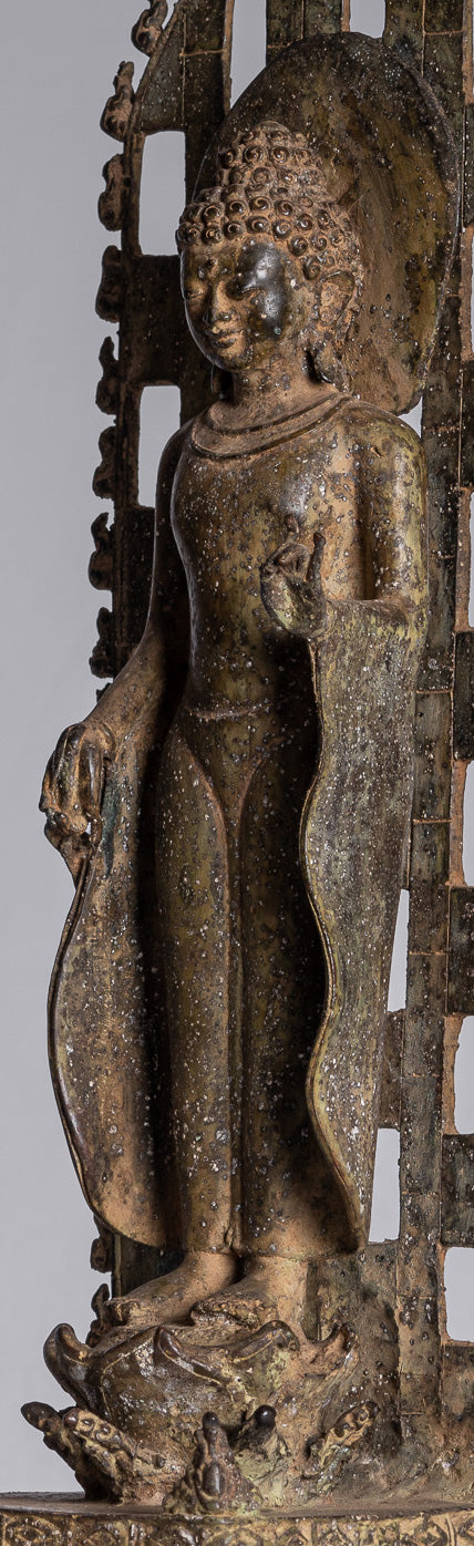 Buddha-Statue – Antike stehende Java-Buddha-Statue aus Bronze im indonesischen Stil – 39 cm/16 Zoll