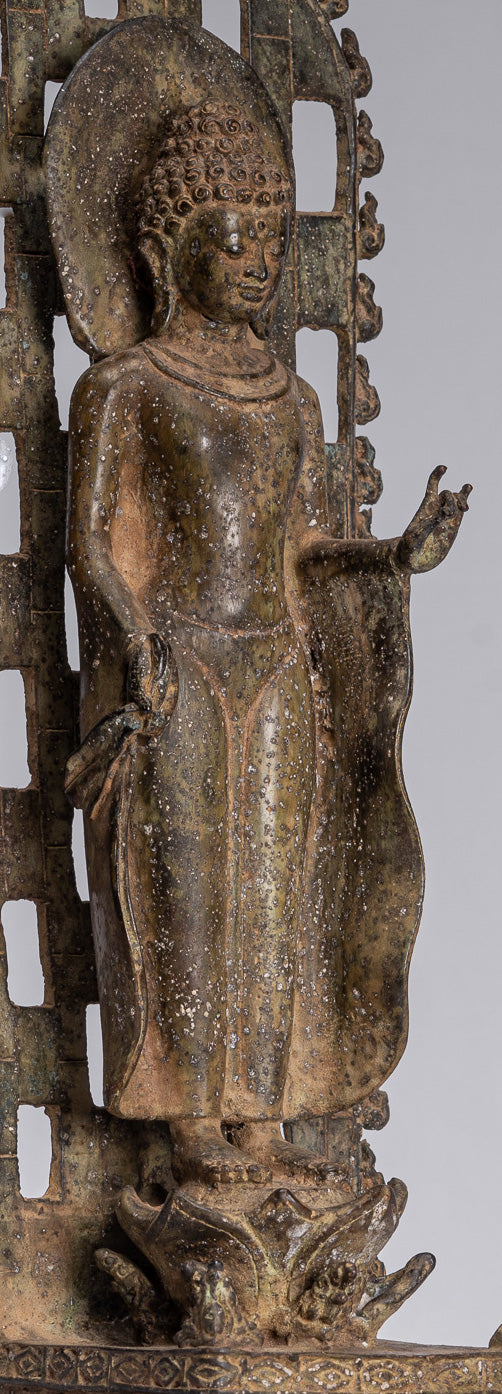 Buddha-Statue – Antike stehende Java-Buddha-Statue aus Bronze im indonesischen Stil – 39 cm/16 Zoll