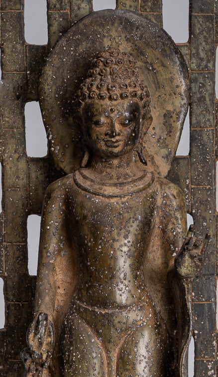 Buddha-Statue – Antike stehende Java-Buddha-Statue aus Bronze im indonesischen Stil – 39 cm/16 Zoll