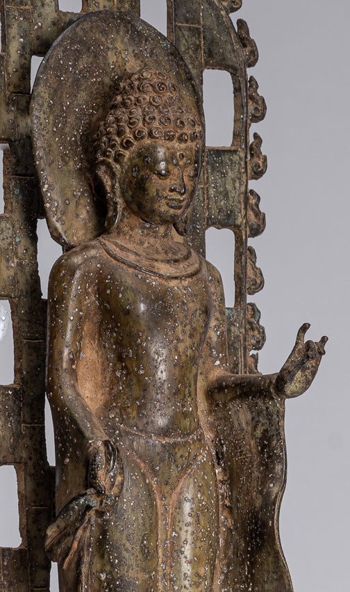 Buddha-Statue – Antike stehende Java-Buddha-Statue aus Bronze im indonesischen Stil – 39 cm/16 Zoll