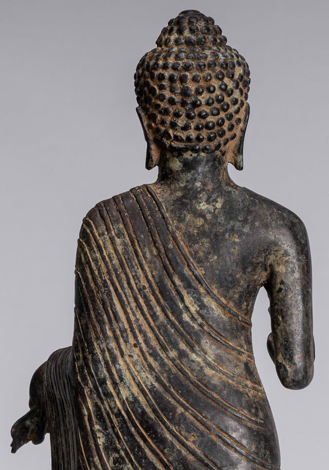 Buddha-Statue – Antiker javanischer Lehr-Buddha aus Bronze im indonesischen Stil – 40 cm