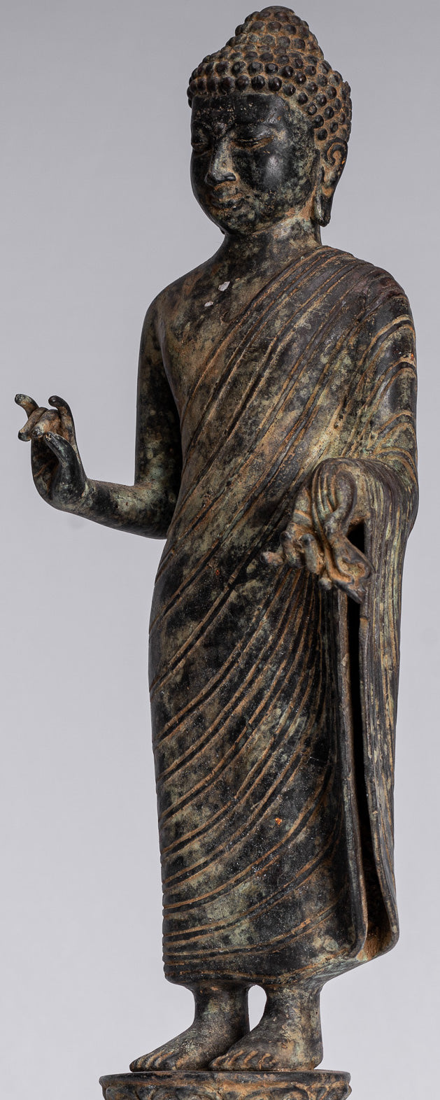 Buddha-Statue – Antiker javanischer Lehr-Buddha aus Bronze im indonesischen Stil – 40 cm