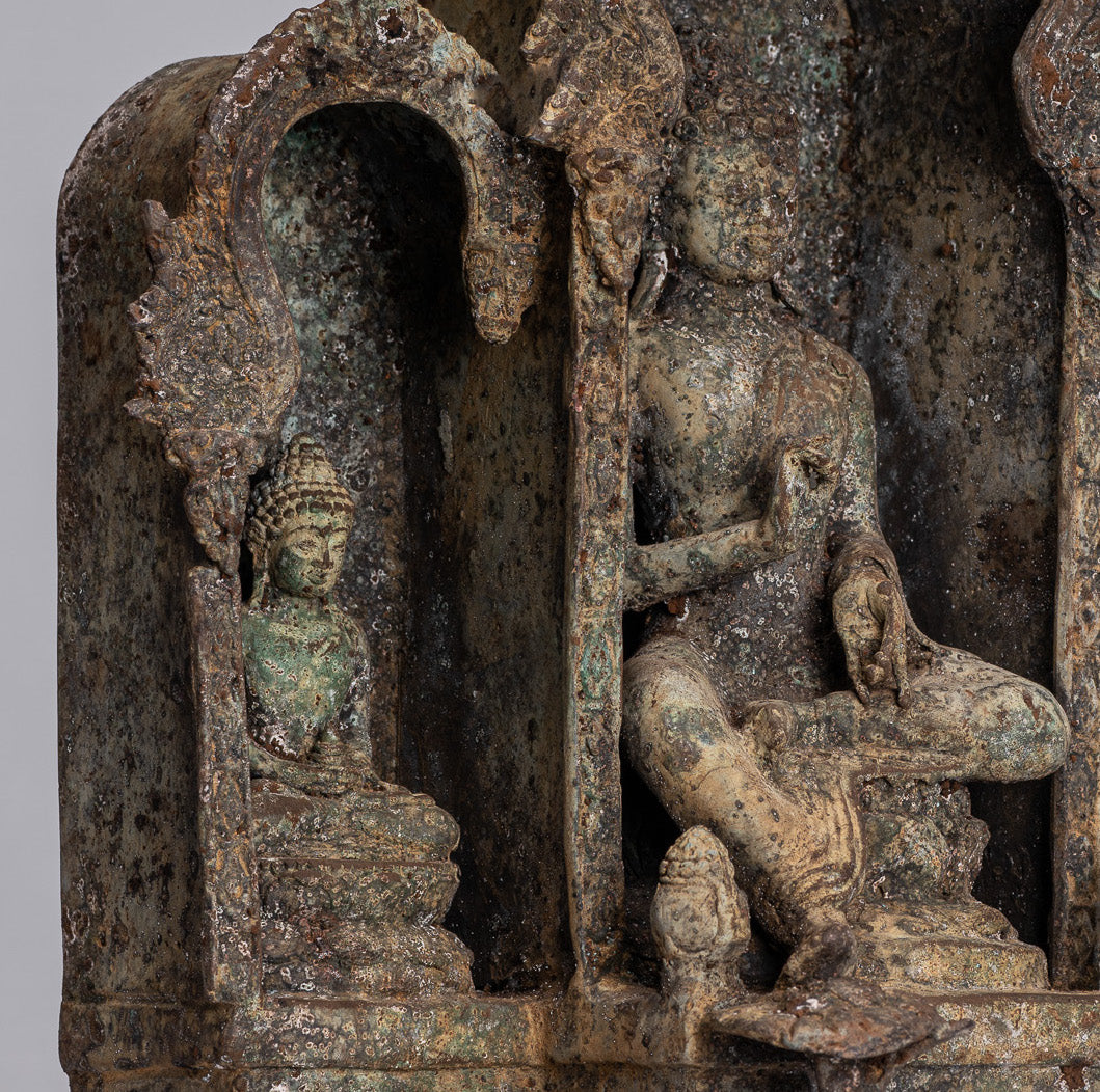 Statue de Bouddha – Statue de Bouddha d'enseignement javanais en bronze de style indonésien antique – 32 cm/13"