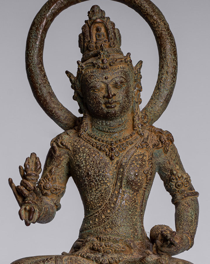 Estatua de Tara - Estatua de bronce sentado de bronce sentado de majapahit antiguo de Java - 25 cm/10 "
