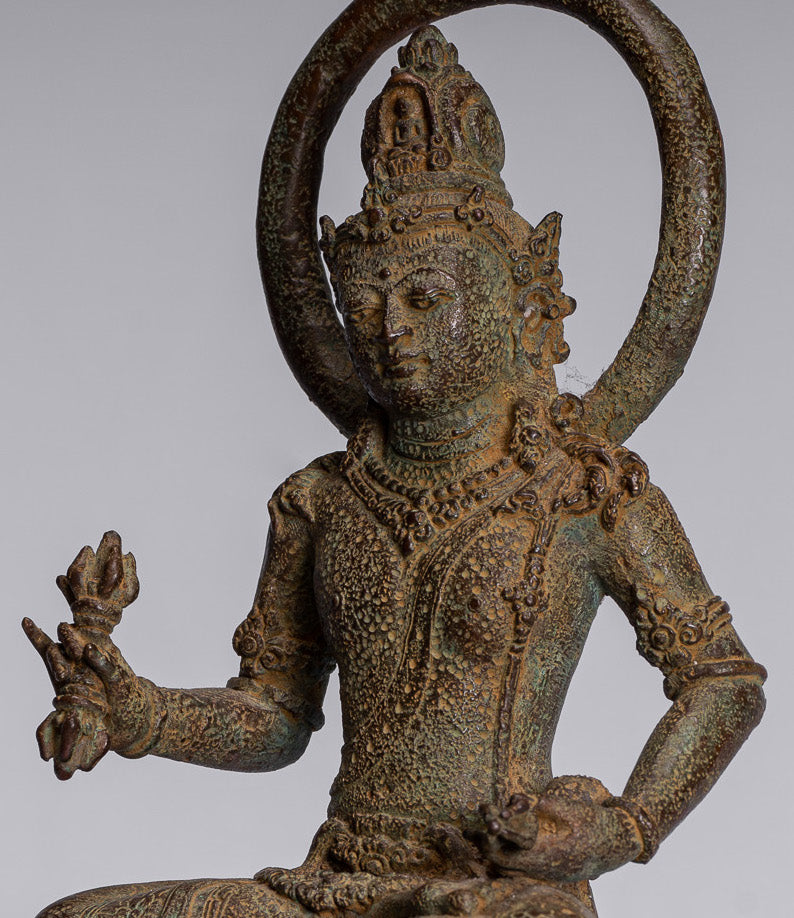 Estatua de Tara - Estatua de bronce sentado de bronce sentado de majapahit antiguo de Java - 25 cm/10 "
