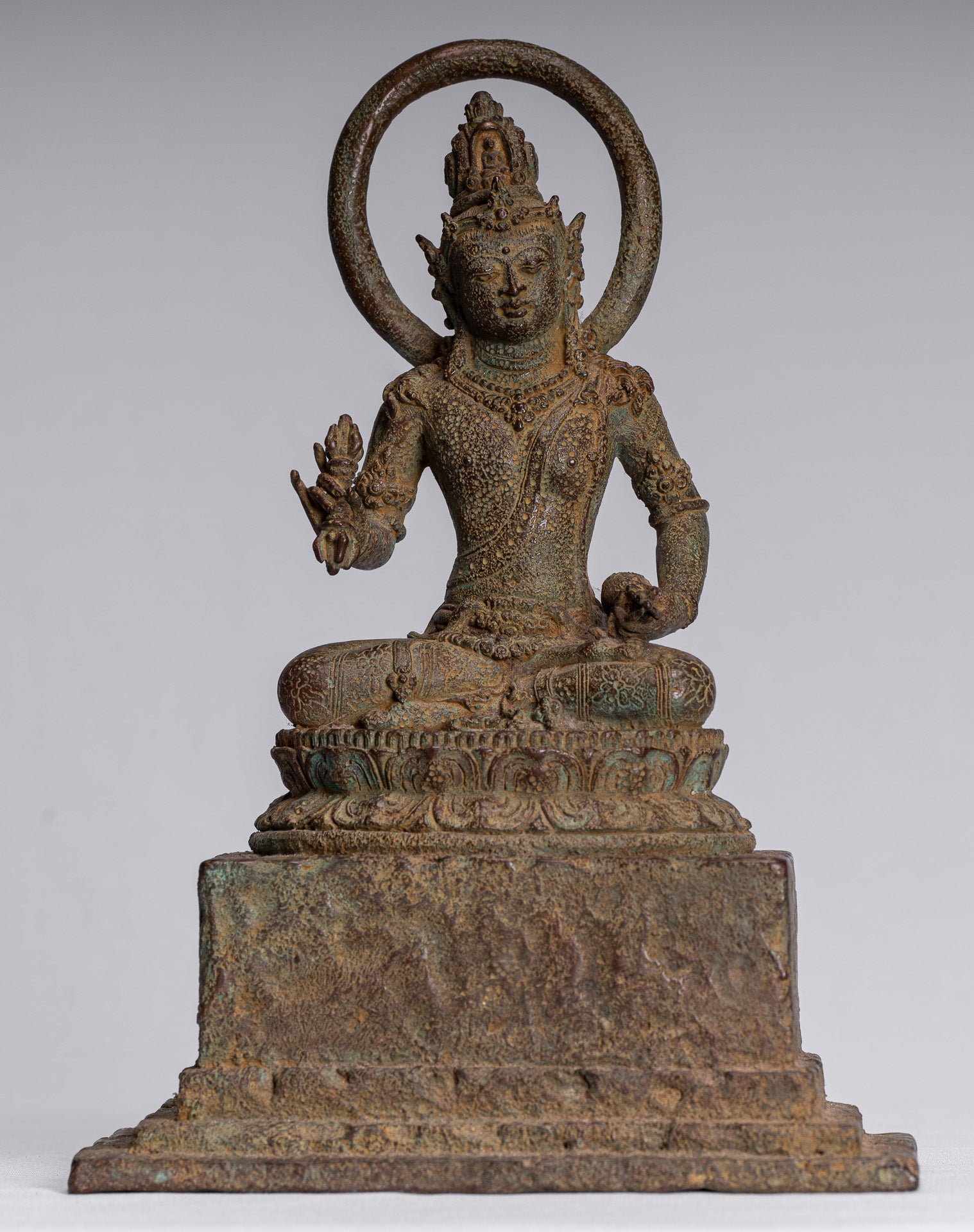 Estatua de Tara - Estatua de bronce sentado de bronce sentado de majapahit antiguo de Java - 25 cm/10 "