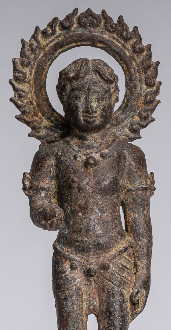 Devotee Statue - Antique Indonesian Style Bronze Javanese Devotee of Buddha Statue - 27cm/11"