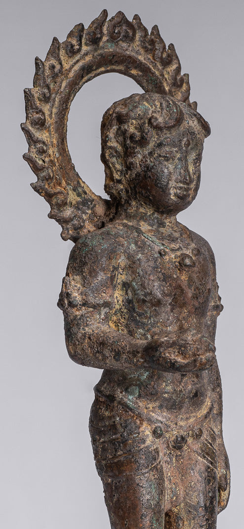 Devotee Statue - Antique Indonesian Style Bronze Javanese Devotee of Buddha Statue - 27cm/11"