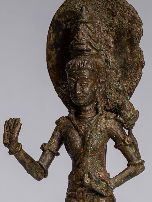 Lokeshvara - Antique Indonesian Style Majapahit Standing Bronze Lokeshvara Statue - 27cm/11"