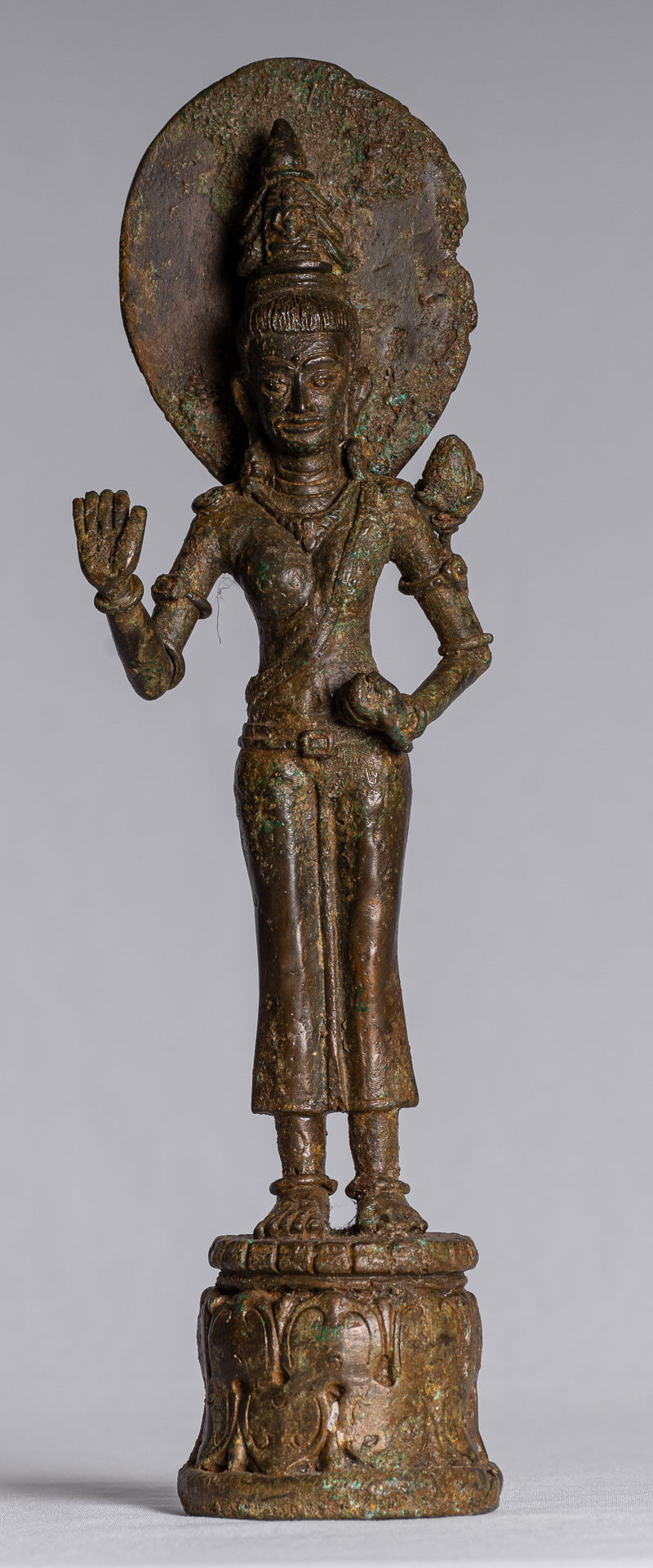 Lokeshvara - Antique Indonesian Style Majapahit Standing Bronze Lokeshvara Statue - 27cm/11"