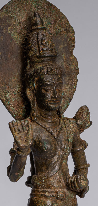 Lokeshvara - Antique Indonesian Style Majapahit Standing Bronze Lokeshvara Statue - 27cm/11"