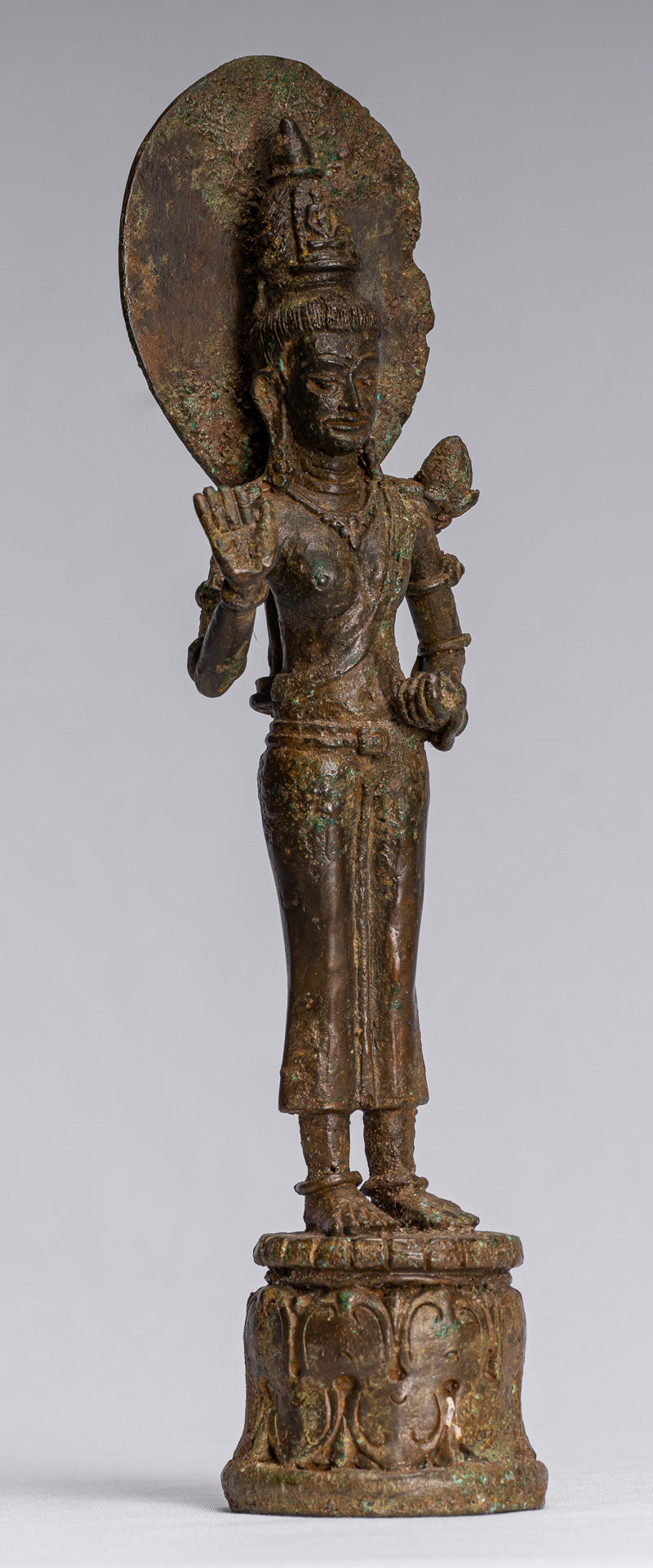 Lokeshvara - Antique Indonesian Style Majapahit Standing Bronze Lokeshvara Statue - 27cm/11"
