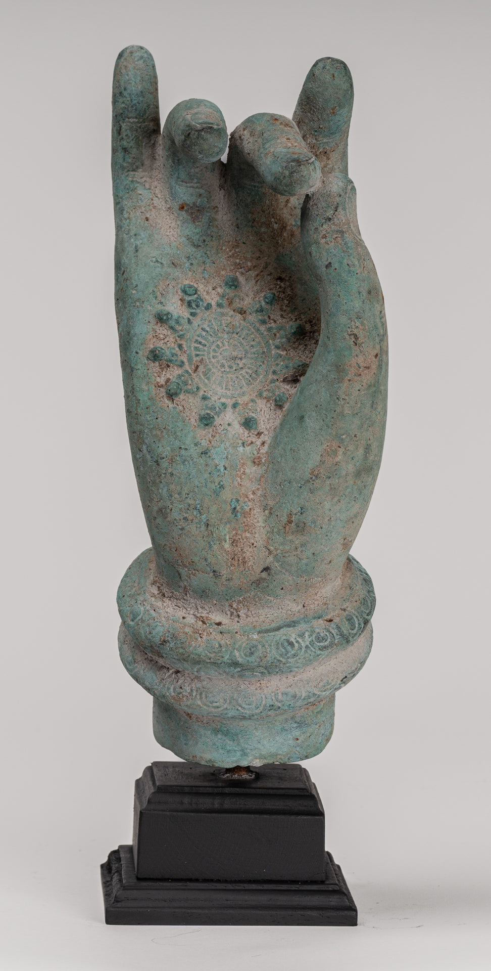 Mounted Antique Khmer Style Southeast Asia Bronze Teaching Hand - 28cm/11"