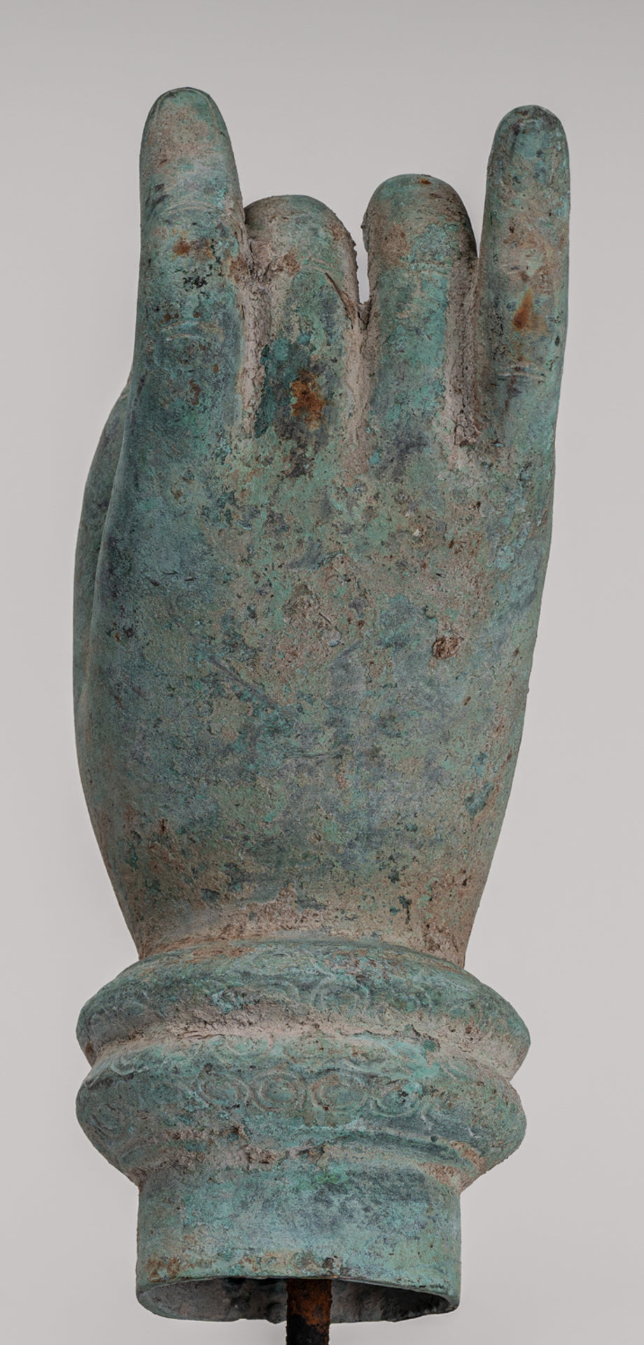 Mounted Antique Khmer Style Southeast Asia Bronze Teaching Hand - 28cm/11"