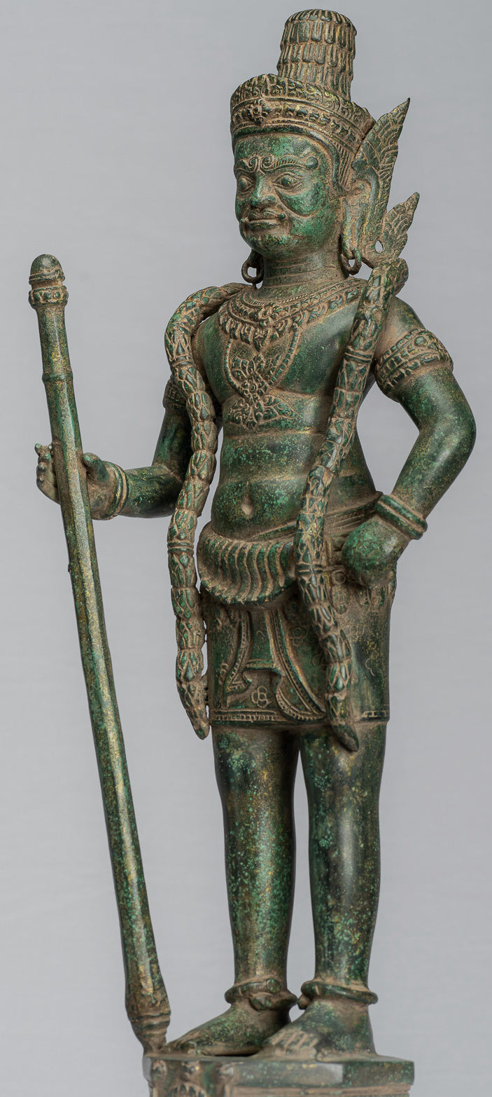 Wächterstatue – Antiker Khmer-Bronze-Koh-Ker-Stil, Yaksha-Tempelwächter – 56 cm