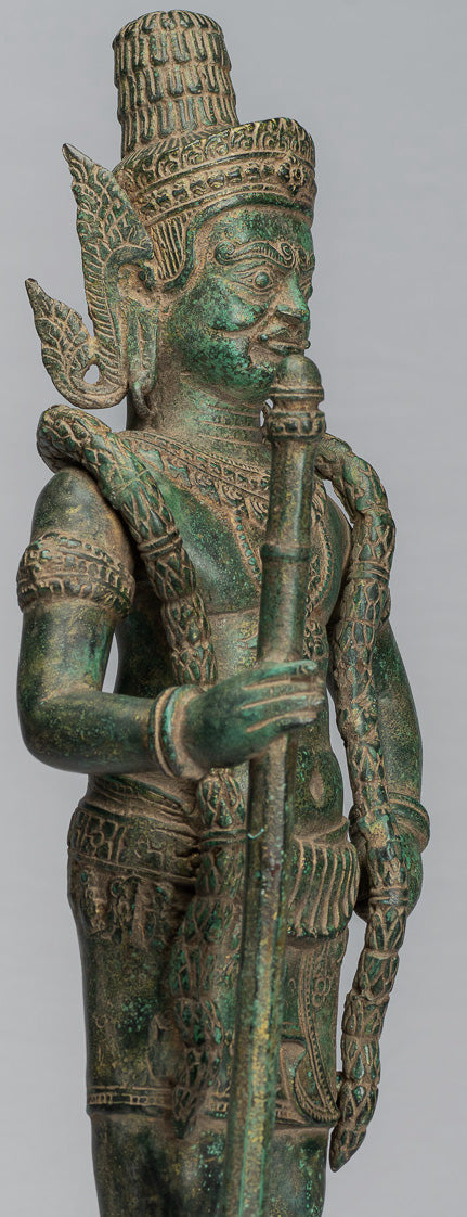 Wächterstatue – Antiker Khmer-Bronze-Koh-Ker-Stil, Yaksha-Tempelwächter – 56 cm