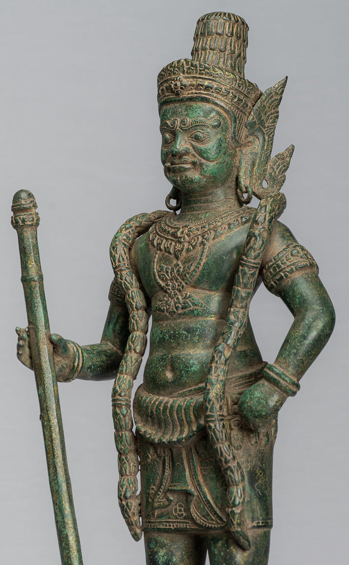 Wächterstatue – Antiker Khmer-Bronze-Koh-Ker-Stil, Yaksha-Tempelwächter – 56 cm