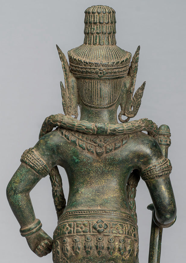Wächterstatue – Antiker Khmer-Bronze-Koh-Ker-Stil, Yaksha-Tempelwächter – 56 cm