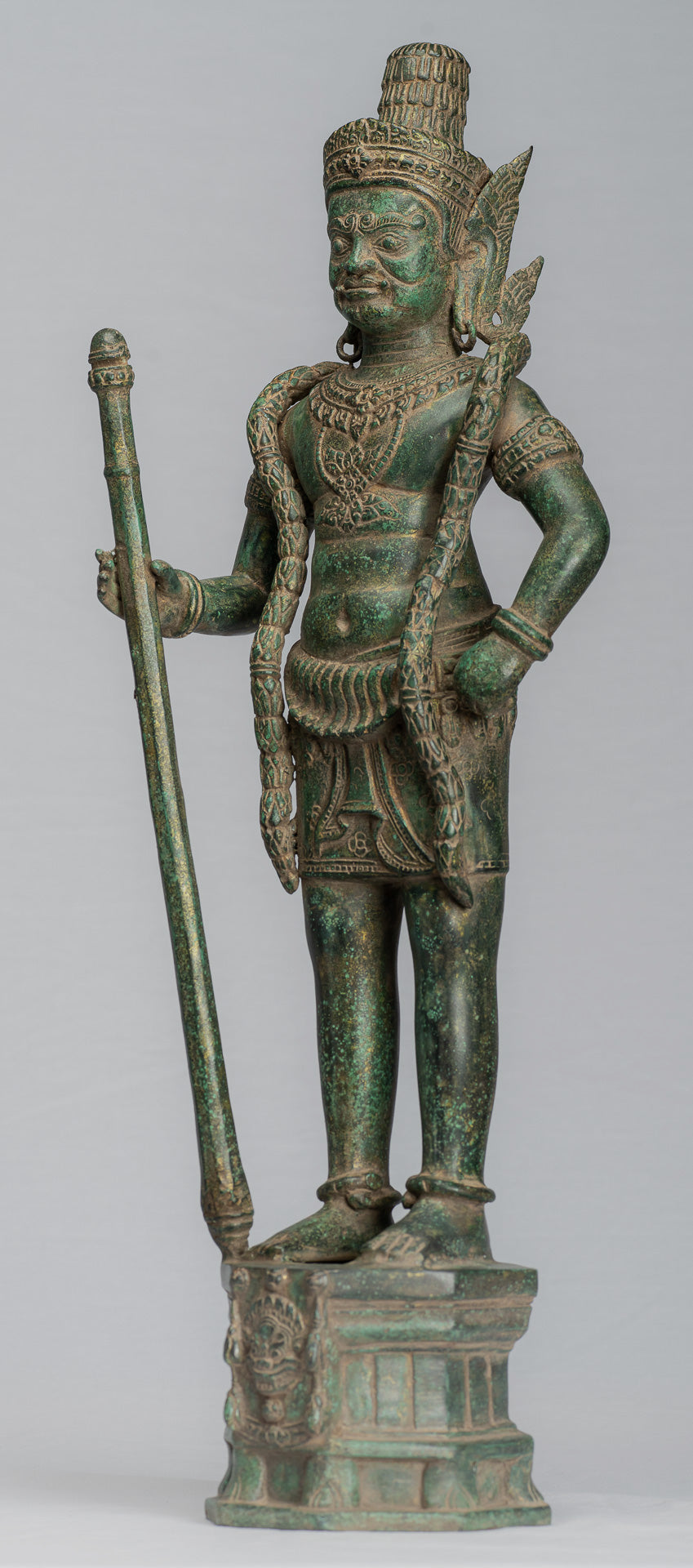 Wächterstatue – Antiker Khmer-Bronze-Koh-Ker-Stil, Yaksha-Tempelwächter – 56 cm