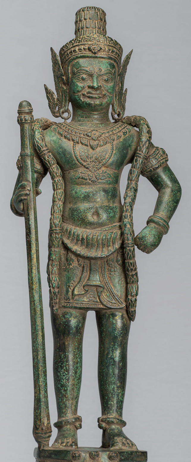 Wächterstatue – Antiker Khmer-Bronze-Koh-Ker-Stil, Yaksha-Tempelwächter – 56 cm