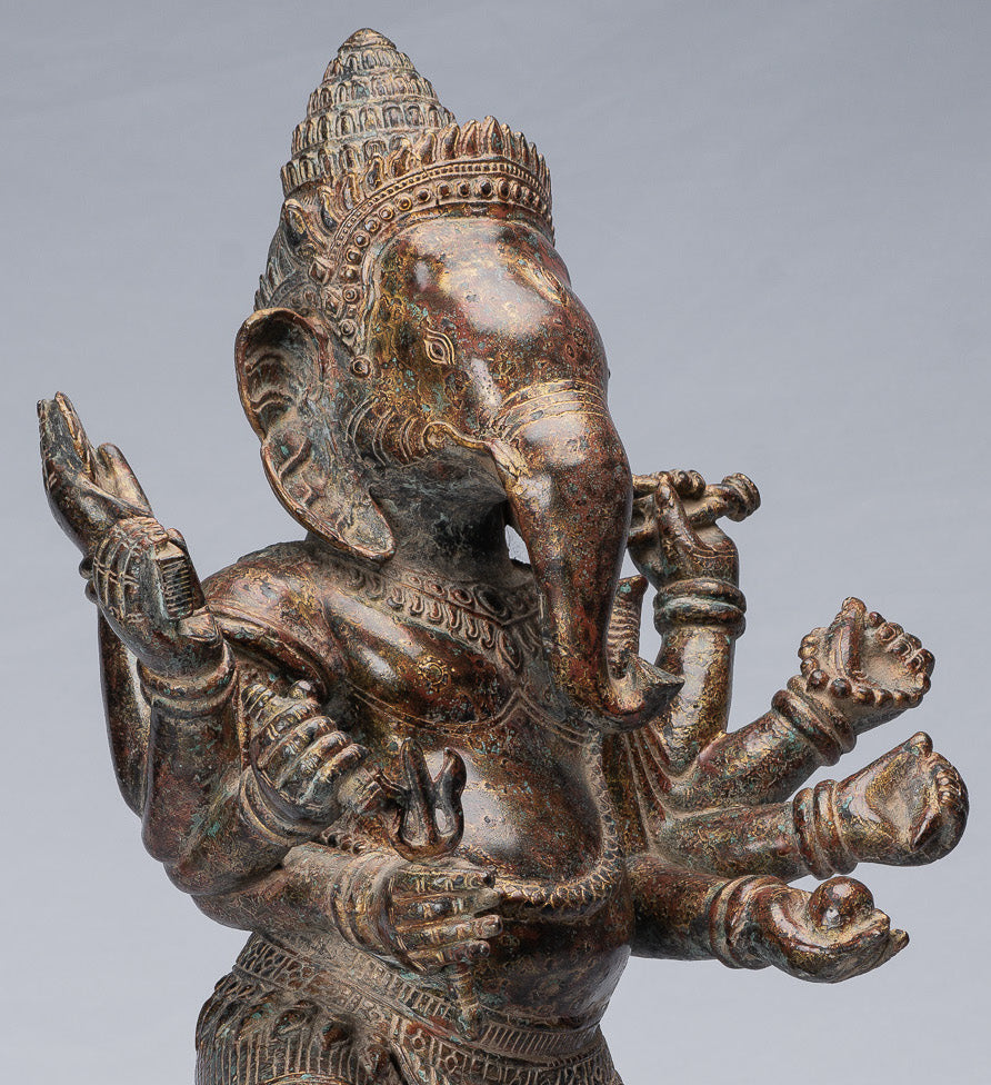 Statue Ganesha - Statua di Ganesh in bronzo di bronzo in stile khmer - 61 cm/24 "