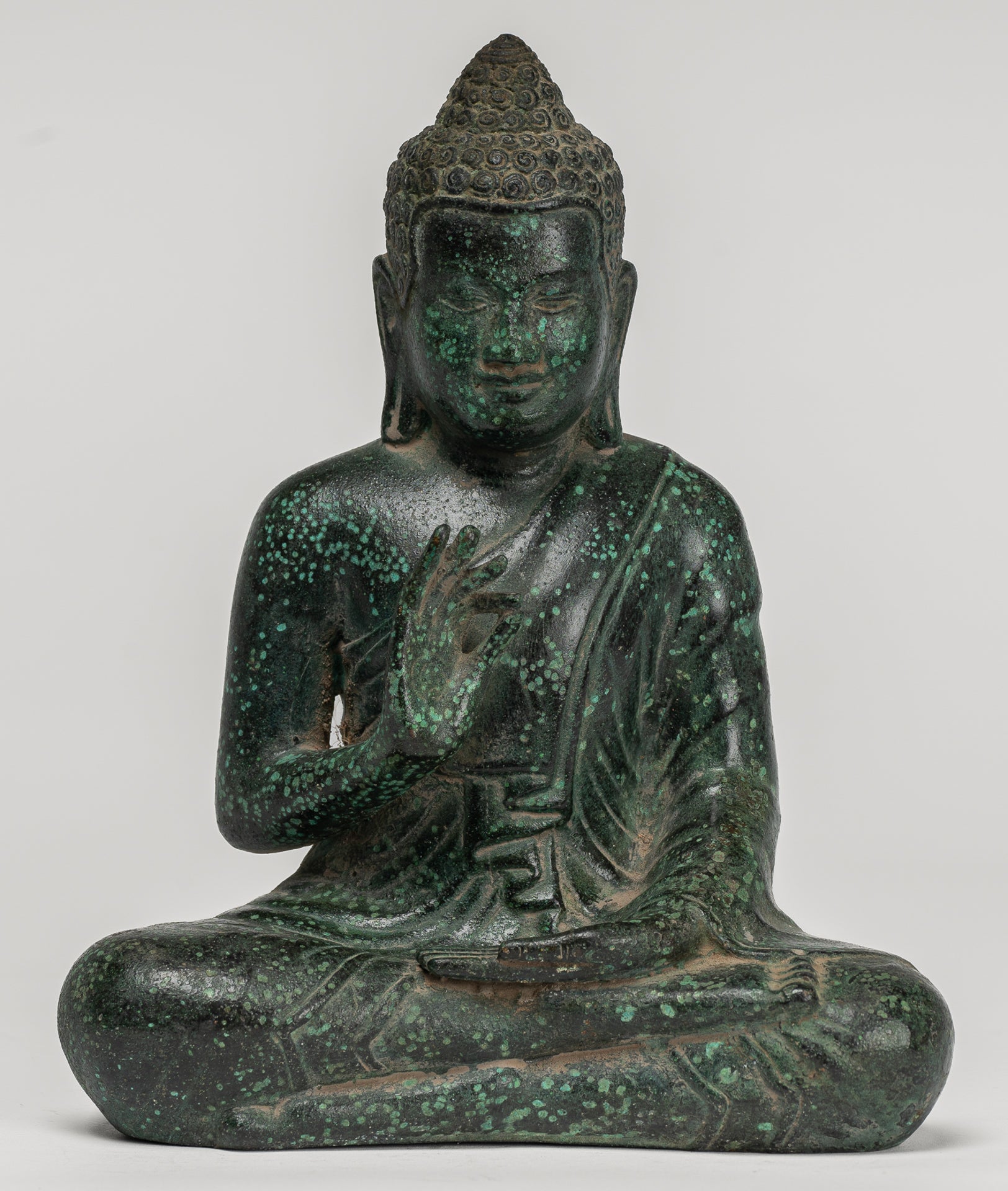 Buddha Statue - Buddha - Antique Khmer Style Seated Bronze Teaching Buddha Statue - 20cm/8"