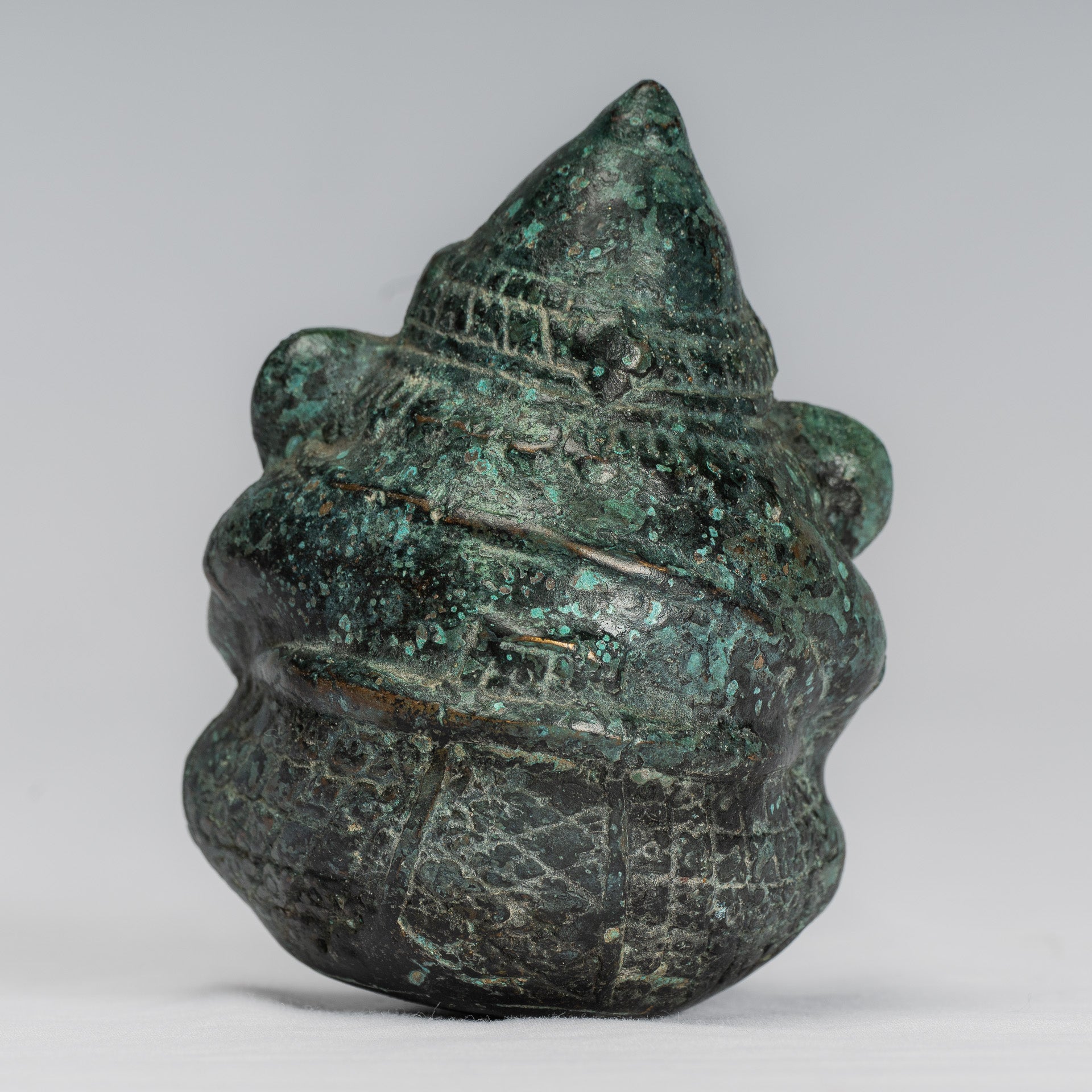 Bronzo in stile Khmer antico seduto statua di elefante rotondo - 10 cm/4 "di altezza