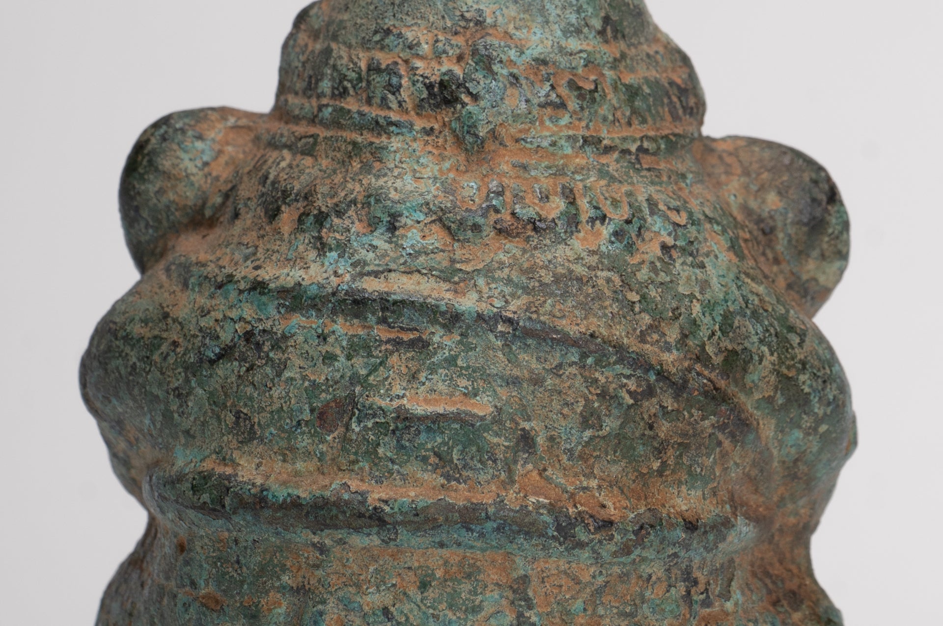 Antique Khmer Style Bronze Seated Round Elephant Statue - 10cm/4" Tall