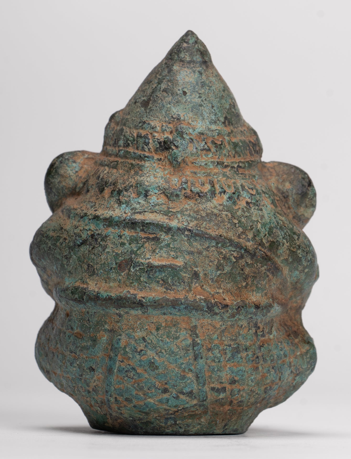 Antique Khmer Style Bronze Seated Round Elephant Statue - 10cm/4" Tall