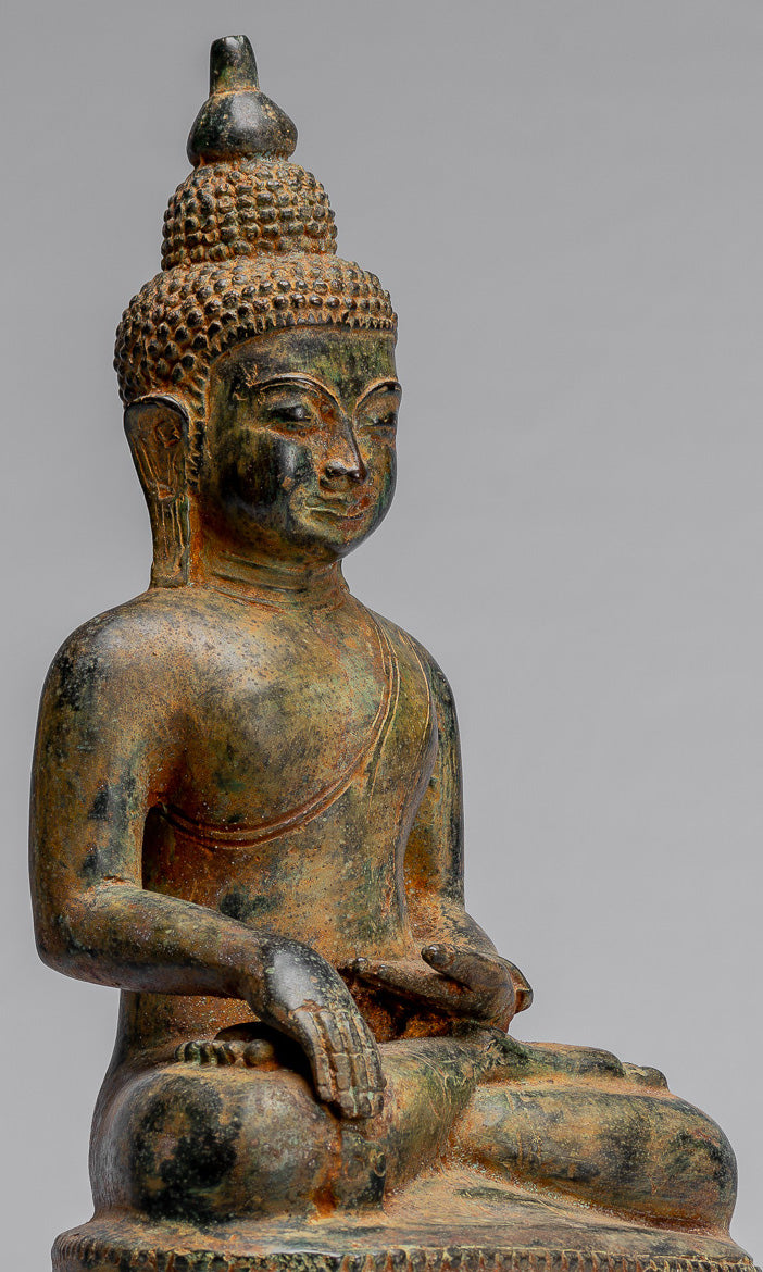 Bouddha Statue-Antique Indonésie Style Seated Bronze Javanais Enlightenment Buddha-35cm/14 "