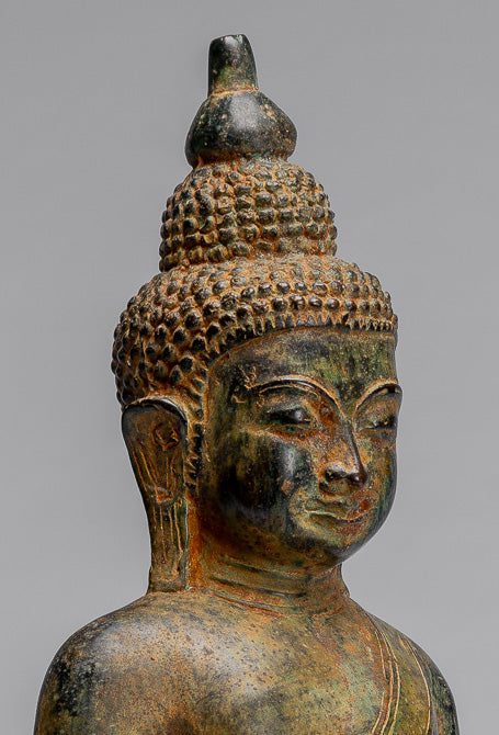 Bouddha Statue-Antique Indonésie Style Seated Bronze Javanais Enlightenment Buddha-35cm/14 "