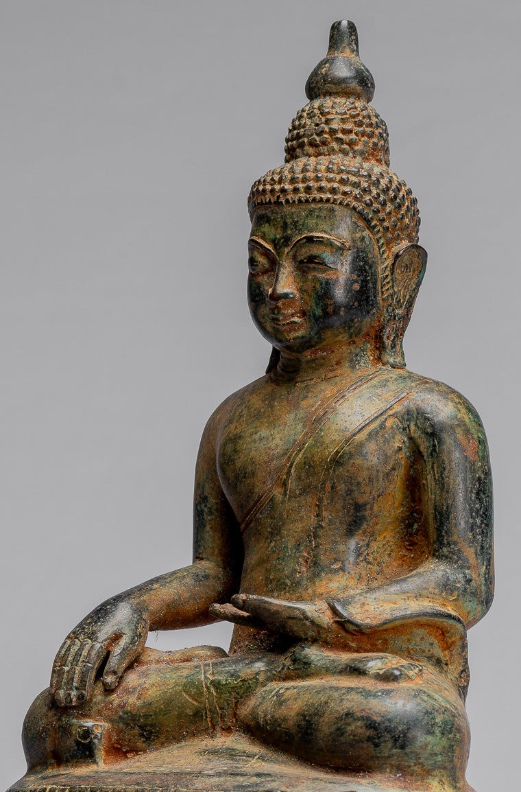 Bouddha Statue-Antique Indonésie Style Seated Bronze Javanais Enlightenment Buddha-35cm/14 "
