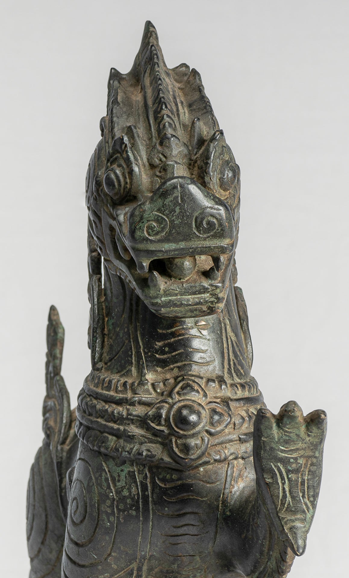 Antique Burmese Style Bronze Standing Chinthe Guardian Temple Lion - 36cm/14"