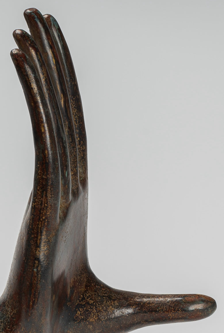 Antique Thai Style Southeast Asia Mounted Bronze Protection Thai Hand - 27cm/11"