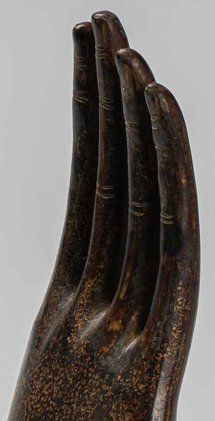 Antique Thai Style Southeast Asia Mounted Bronze Protection Thai Hand - 27cm/11"