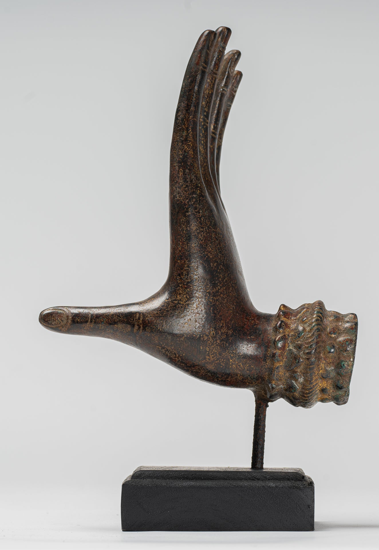 Antique Thai Style Southeast Asia Mounted Bronze Protection Thai Hand - 27cm/11"