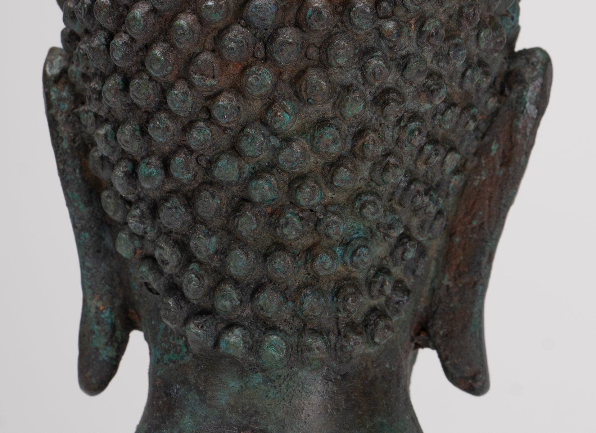 Antique Thai Style Sukhothai Mounted Bronze Buddha Head - 22.5cm/9"