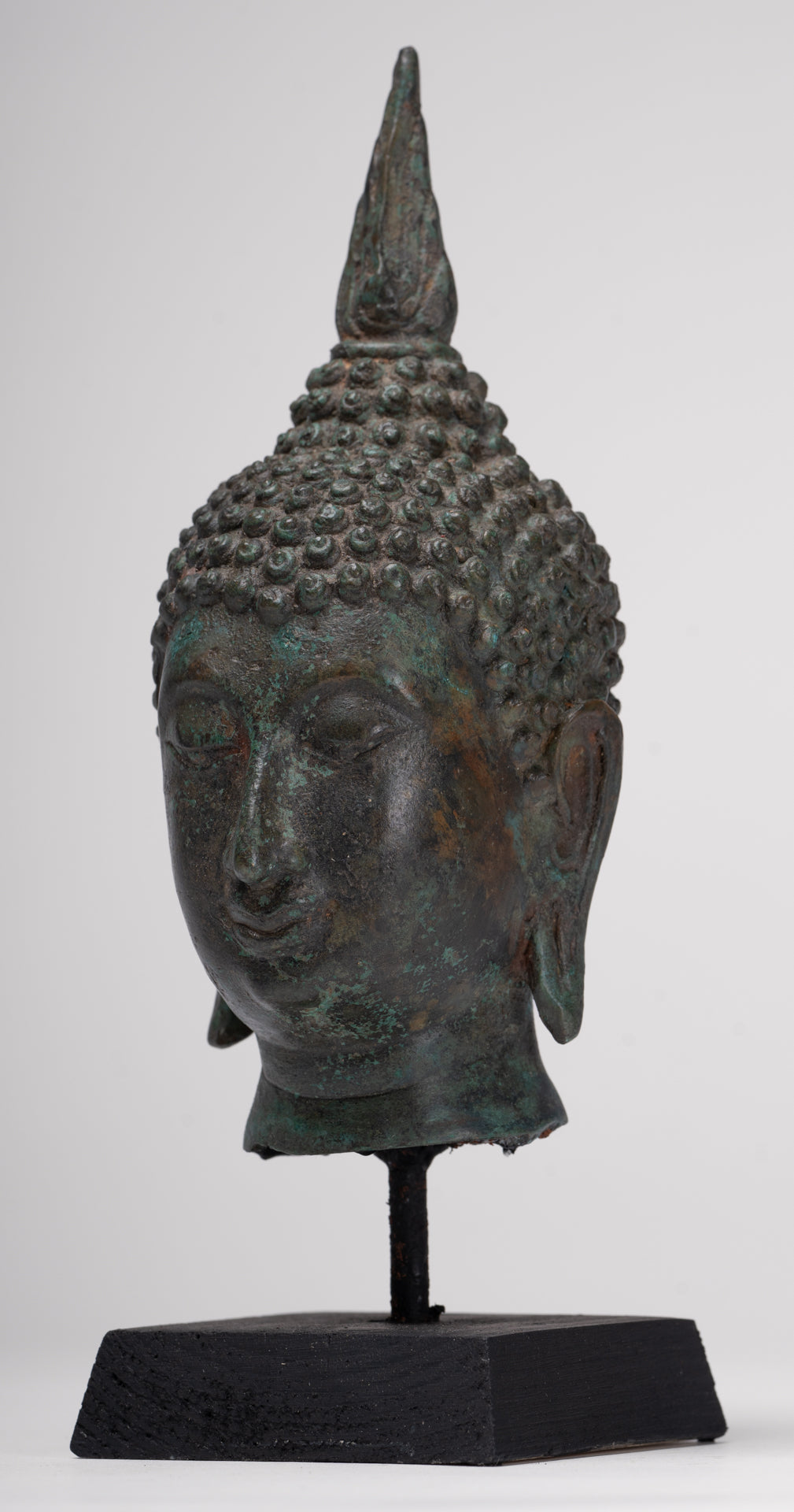 Antique Thai Style Sukhothai Mounted Bronze Buddha Head - 22.5cm/9"