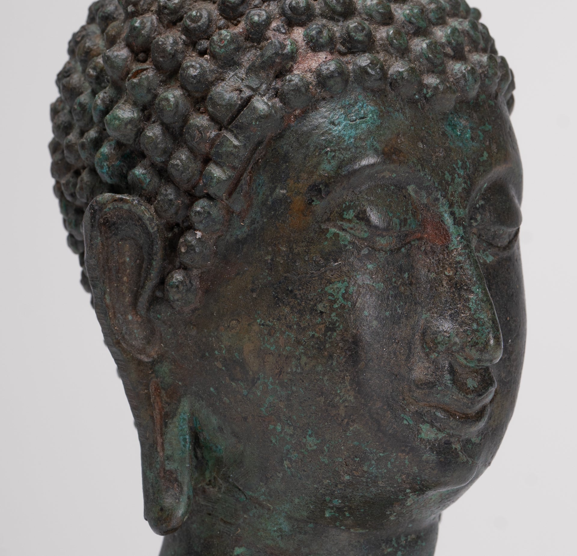 Antique Thai Style Sukhothai Mounted Bronze Buddha Head - 22.5cm/9"
