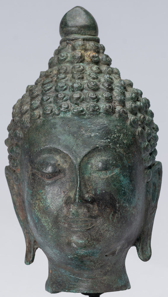 Buddha-Kopf – Antiker Thai-Stil, Chiang Saen-Bronze-Buddha-Kopf – 18 cm.