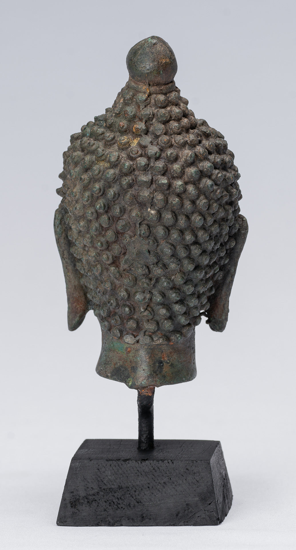 Buddha Head - Antique Thai Style Chiang Saen Mounted Bronze Buddha Head - 16cm/6"