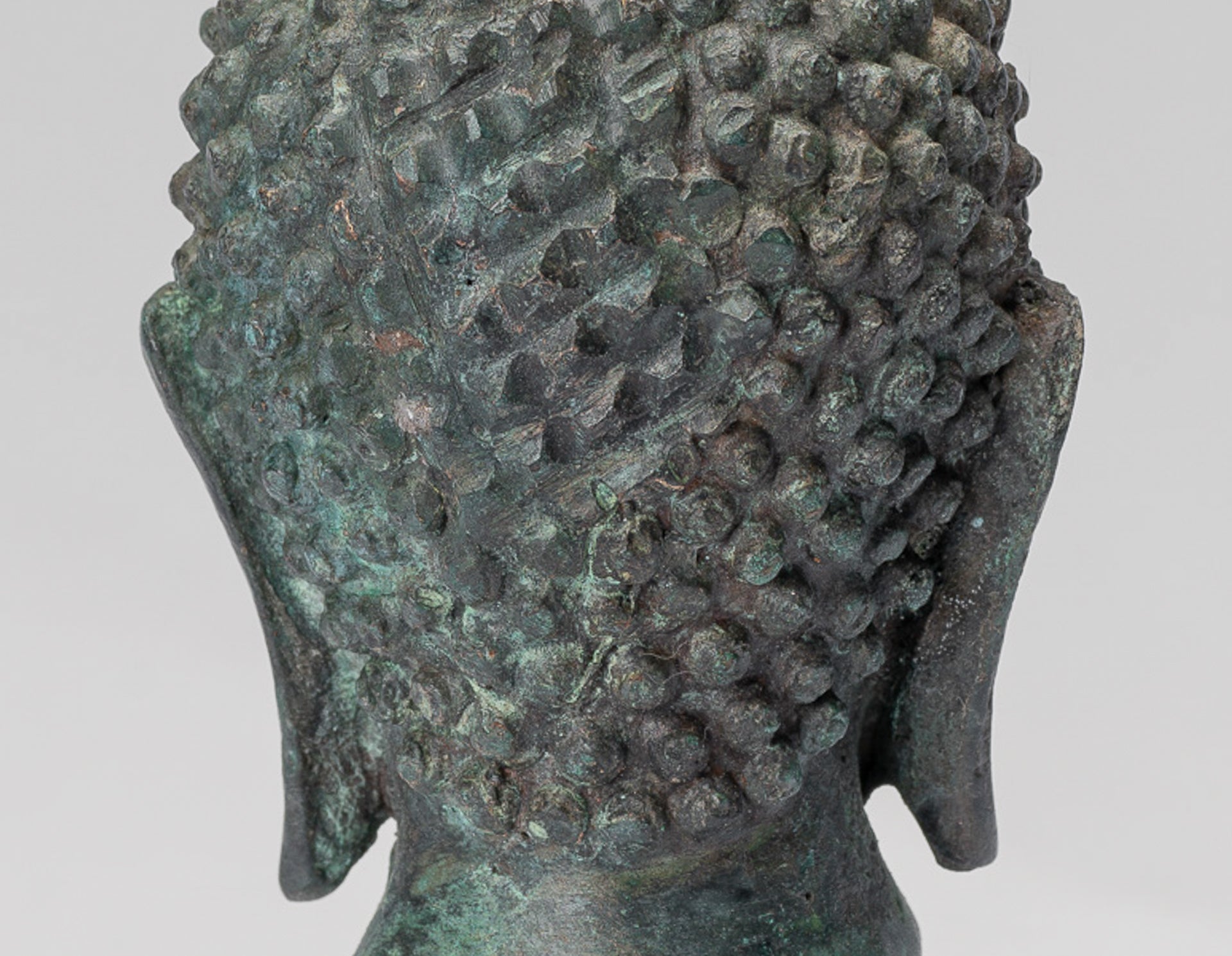 Buddha Head - Antique Thai Style Sukhothai Mounted Bronze Buddha Head - 18cm/7"