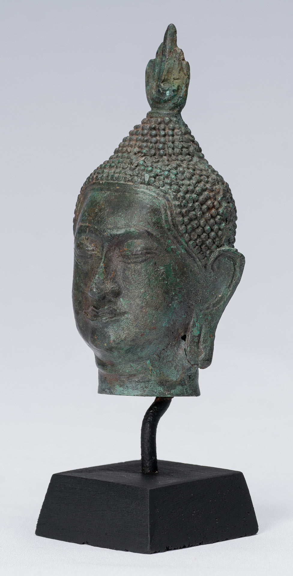 Buddha Head - Antique Thai Style Sukhothai Mounted Bronze Buddha Head - 17cm/7"