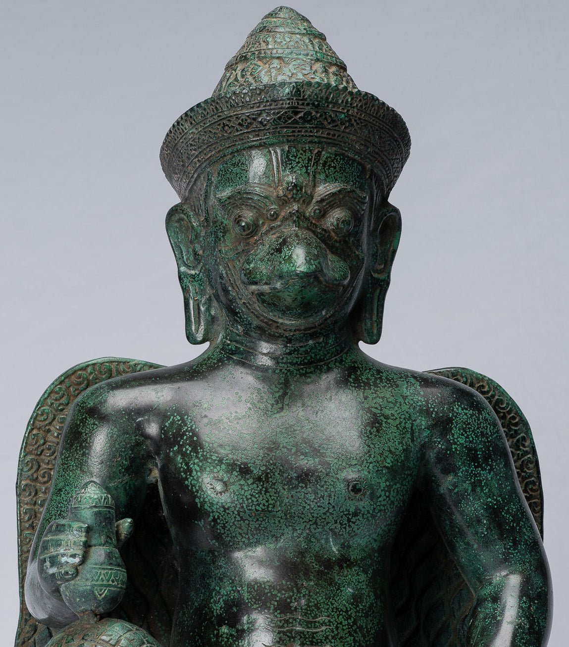 Antique Banteay Srei Style Seated Bronze Khmer Vishnu Garuda Statue-45cm/18 "