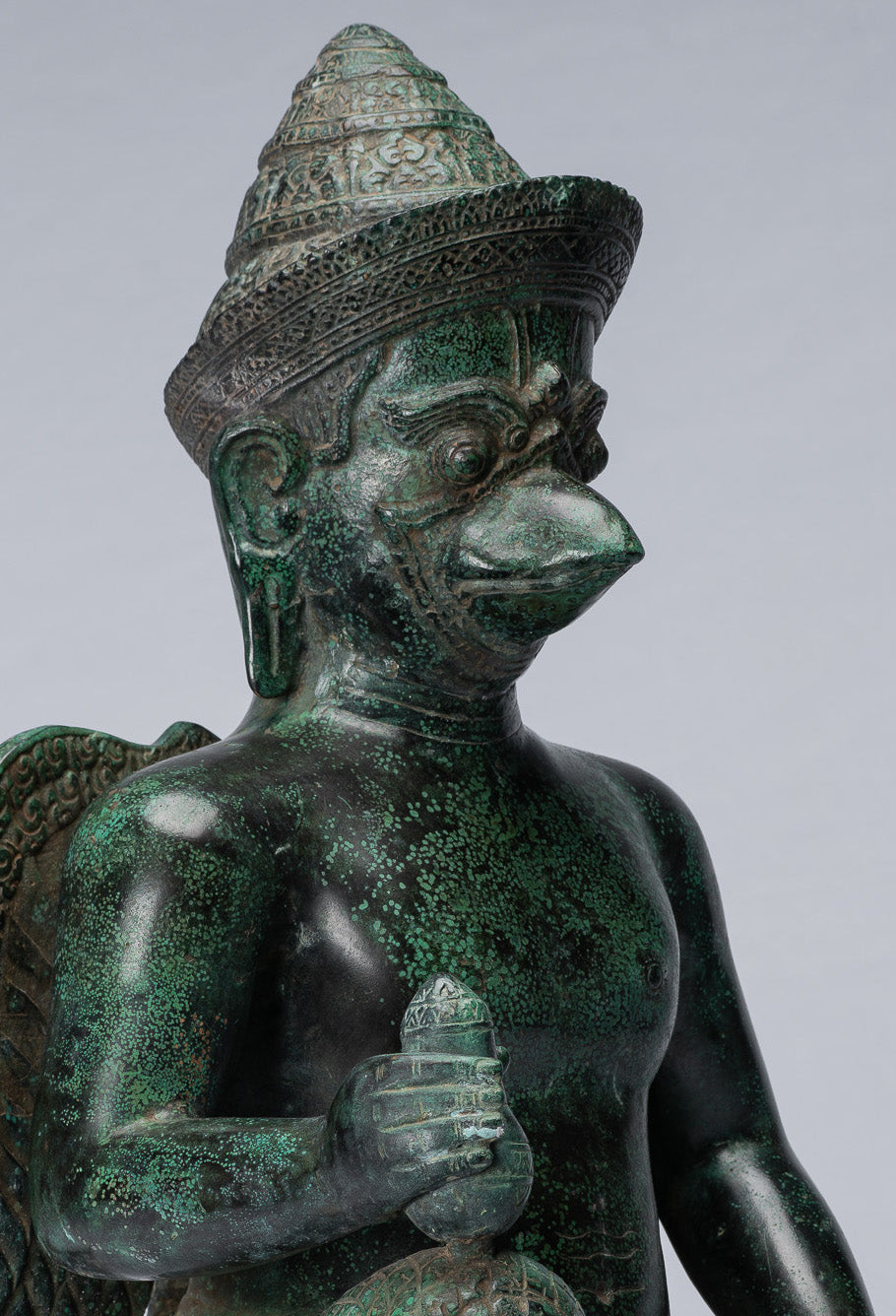 Antique Banteay Srei Style Seated Bronze Khmer Vishnu Garuda Statue-45cm/18 "