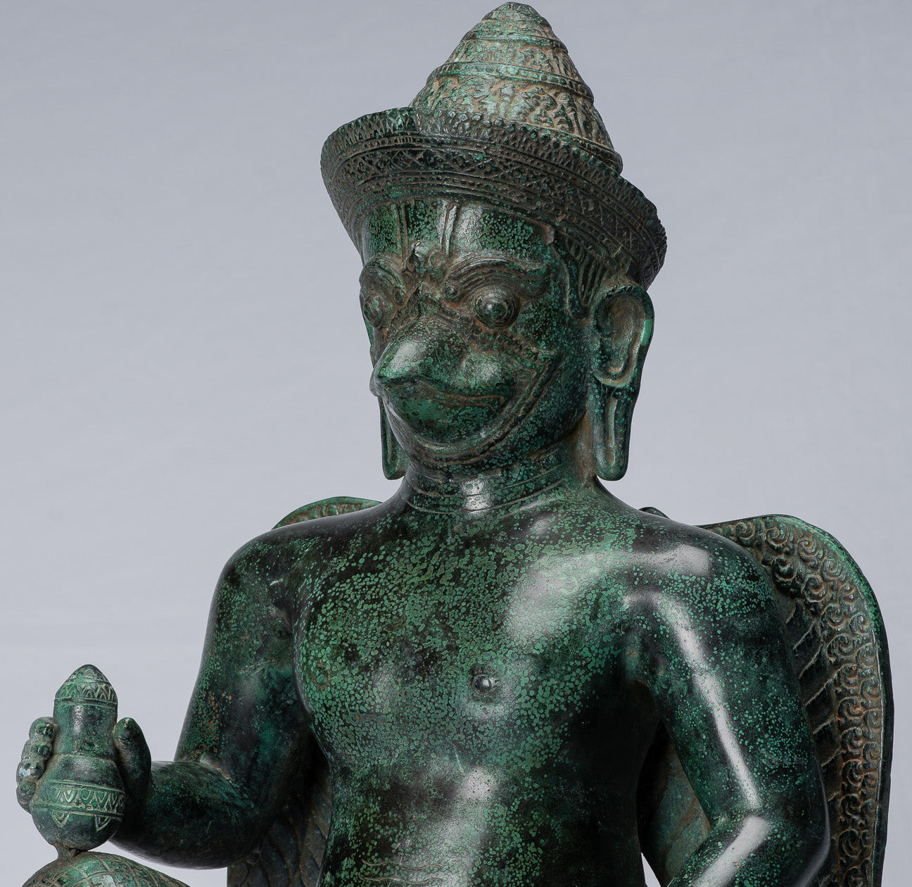 Antique Banteay Srei Style Seated Bronze Khmer Vishnu Garuda Statue-45cm/18 "