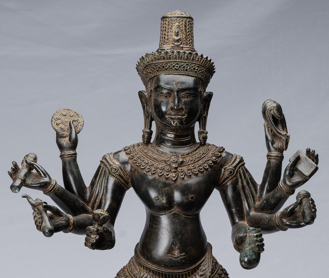 Antique Khmer Style Bronze Angkor Wat Seated Bodhisattva Avalokitesvara Statue - 69cm/28"